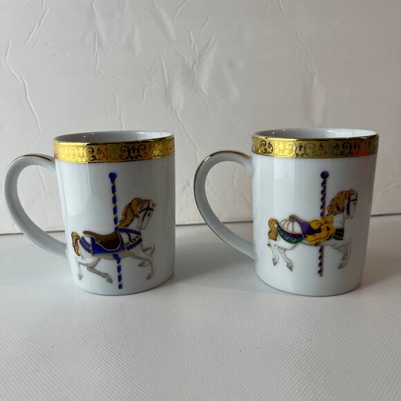 Royal Gallery Gold Buffet Carousel Set 2 China Coffee Cups Purple Blue Gold Rim - Picture 6 of 12